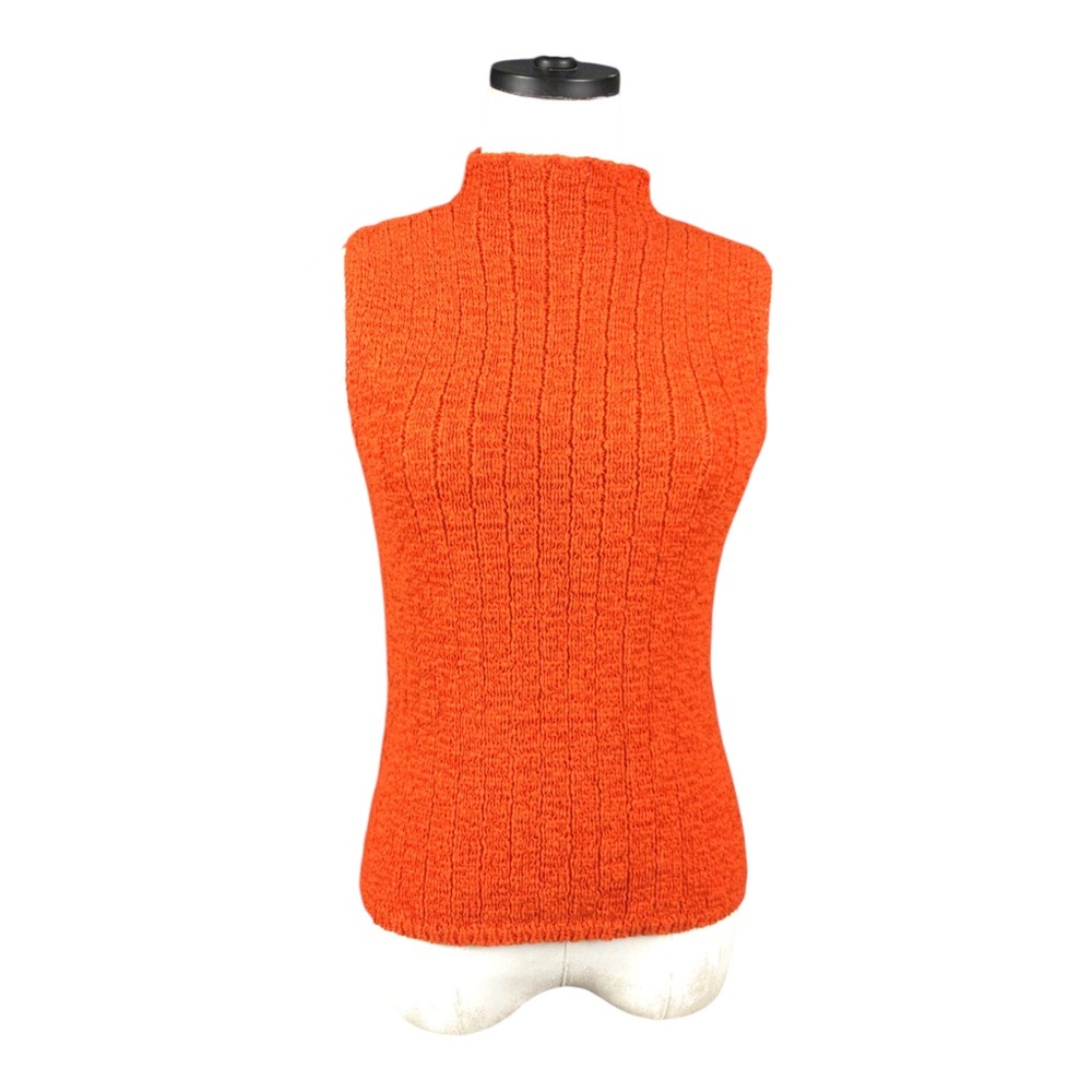 Finity Naturals Sleeveless Ribbed Turtleneck Sweater Orange Small